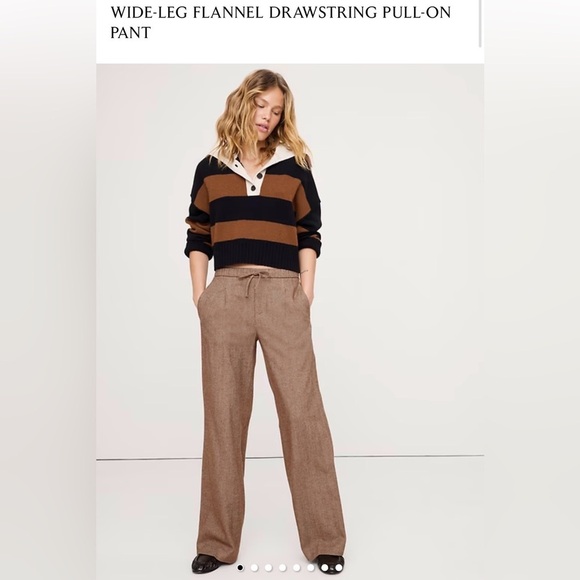 Banana Republic Pants - Banana Republic Wide Leg Drawstring Wool Blend Pants in Brown Herringbone Size S